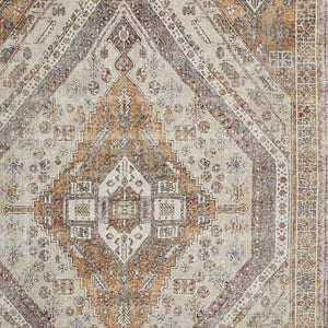 HomeRoots 5' Bohemian Medallion Distressed Area Rug in Brown, Ivory & Orange - Machine Washable & Durable 5' X 8' 515084