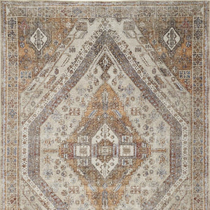 HomeRoots 5' Bohemian Medallion Distressed Area Rug in Brown, Ivory & Orange - Machine Washable & Durable 8' X 10' 515085
