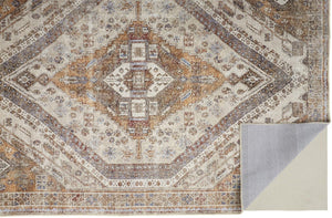 HomeRoots 5' Bohemian Medallion Distressed Area Rug in Brown, Ivory & Orange - Machine Washable & Durable 8' X 10' 515085