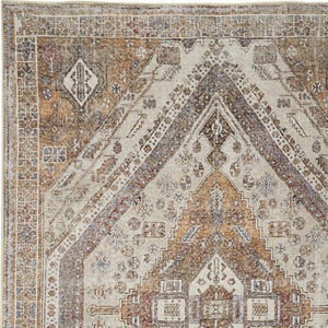 HomeRoots 5' Bohemian Medallion Distressed Area Rug in Brown, Ivory & Orange - Machine Washable & Durable 9' X 12' 515086