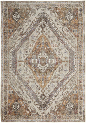 HomeRoots 5' Bohemian Medallion Distressed Area Rug in Brown, Ivory & Orange - Machine Washable & Durable 9' X 12' 515086