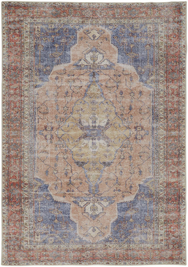 Homeroots 5' X 8' Red Tan And Blue Abstract Area Rug - Elegant Design To Enhance Your Living Space Stylishly! 5' X 8' Polyester 515088