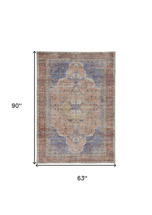 Homeroots 5' X 8' Red Tan And Blue Abstract Area Rug - Elegant Design To Enhance Your Living Space Stylishly! 5' X 8' Polyester 515088