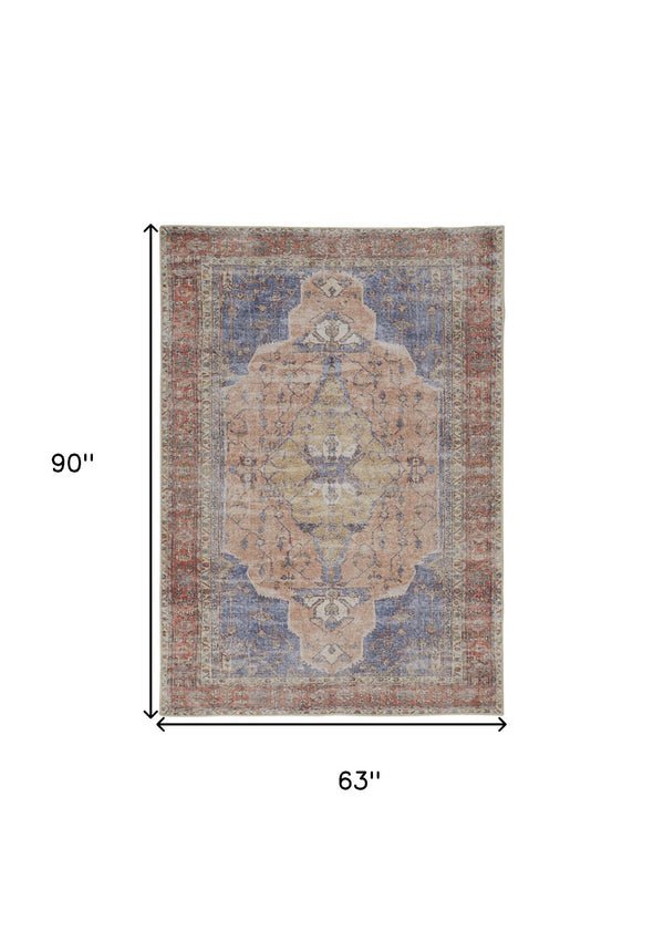 Homeroots 5' X 8' Red Tan And Blue Abstract Area Rug - Elegant Design To Enhance Your Living Space Stylishly! 5' X 8' Polyester 515088