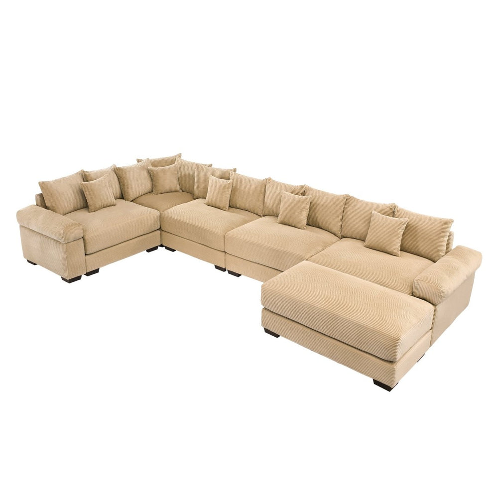 English Elm Oversized Modular Sectional Couch - Luxurious Camel Corduroy, Ergonomic Design, Easy Assembly & Flexibility W714S01315-GIGA