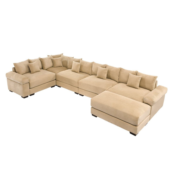 English Elm Oversized Modular Sectional Couch - Luxurious Camel Corduroy, Ergonomic Design, Easy Assembly & Flexibility W714S01315-GIGA