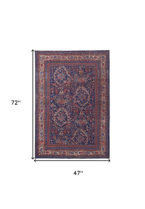 Homeroots 4' X 6' Red Blue And Tan Floral Power Loom Area Rug  Polyester 515105