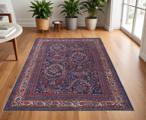 Homeroots 4' X 6' Red Blue And Tan Floral Power Loom Area Rug  Polyester 515105
