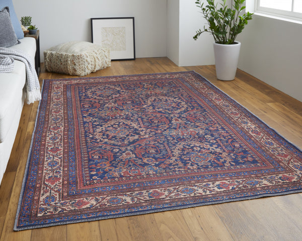 Homeroots 4' X 6' Red Blue And Tan Floral Power Loom Area Rug  Polyester 515105