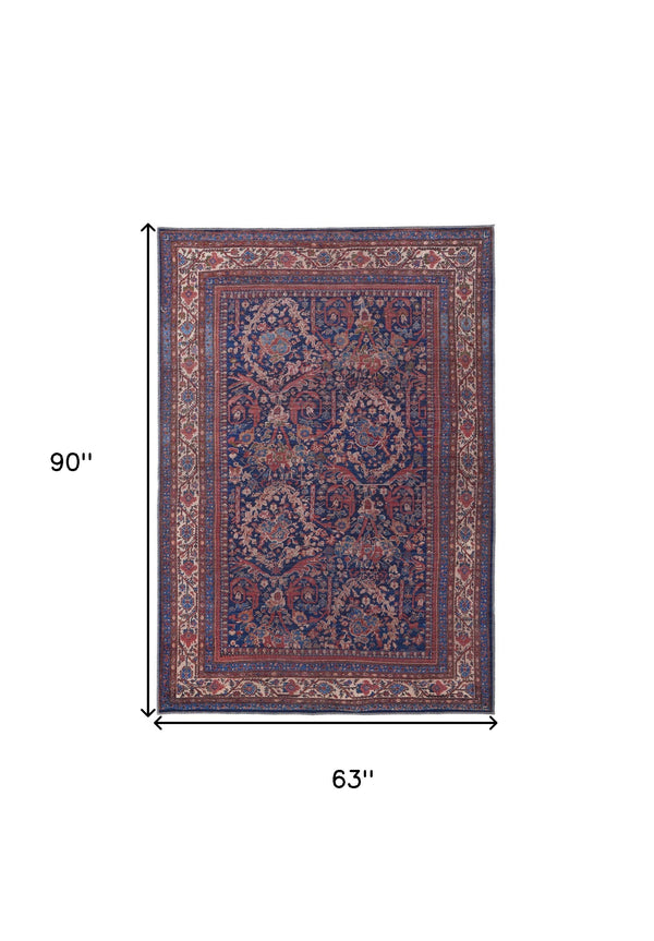 Homeroots 5' X 8' Red Blue And Tan Floral Power Loom Area Rug  Polyester 515106