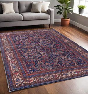 Homeroots 5' X 8' Red Blue And Tan Floral Power Loom Area Rug  Polyester 515106