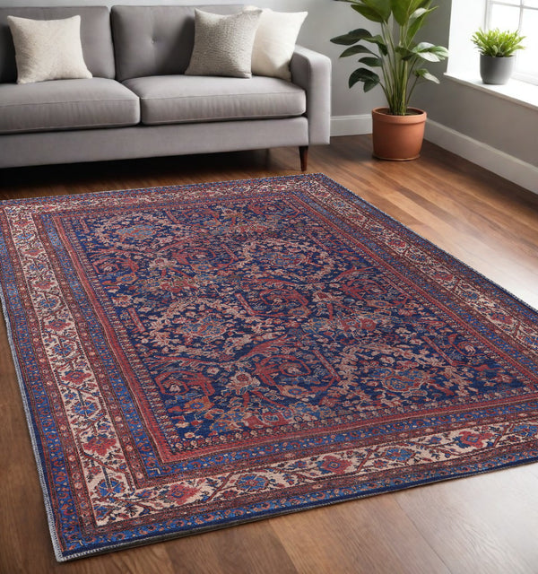 Homeroots 5' X 8' Red Blue And Tan Floral Power Loom Area Rug  Polyester 515106
