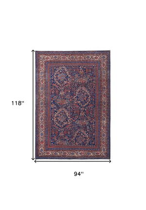 Homeroots 8' X 10' Red Blue And Tan Floral Power Loom Area Rug  Polyester 515107