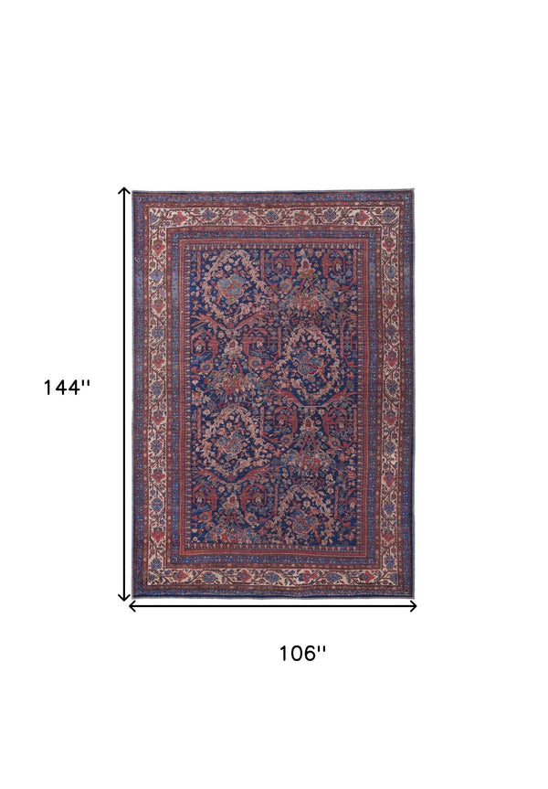 Homeroots 9' X 12' Red Blue And Tan Floral Power Loom Area Rug  Polyester 515108
