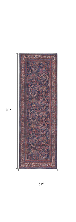 Homeroots 8' Red Blue And Tan Floral Power Loom Runner Rug  Polyester 515110