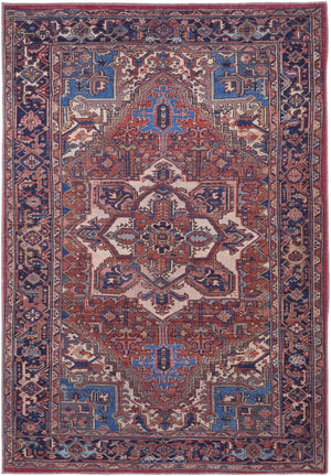 HomeRoots 5' Timeless Elegance Floral Area Rug in Rich Red, Tan, and Blue for Living Room & Entryway Decor 5' X 8' 515113