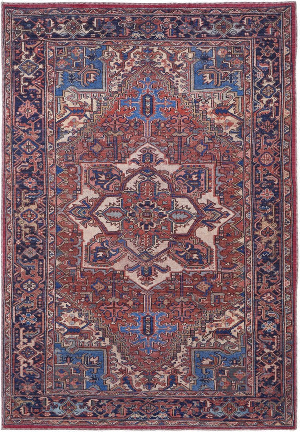 HomeRoots 5' Timeless Elegance Floral Area Rug in Rich Red, Tan, and Blue for Living Room & Entryway Decor 5' X 8' 515113