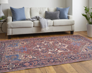 HomeRoots 5' Timeless Elegance Floral Area Rug in Rich Red, Tan, and Blue for Living Room & Entryway Decor 5' X 8' 515113