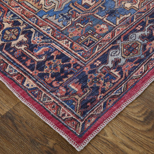 HomeRoots 5' Timeless Elegance Floral Area Rug in Rich Red, Tan, and Blue for Living Room & Entryway Decor 5' X 8' 515113