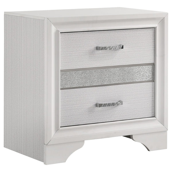 English Elm Annie Glam Queen Bedroom Set with Glitter Accents Upholstered Headboard White Finish B062S01604