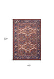 Homeroots 4' X 6' Red Tan And Blue Floral Power Loom Area Rug  Polyester 515147