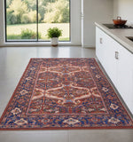 Homeroots 4' X 6' Red Tan And Blue Floral Power Loom Area Rug  Polyester 515147