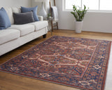 Homeroots 4' X 6' Red Tan And Blue Floral Power Loom Area Rug  Polyester 515147