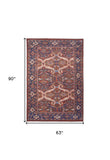 Homeroots 5' X 8' Red Tan And Blue Floral Power Loom Area Rug  Polyester 515148