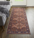 Homeroots 8' Red Tan And Blue Floral Power Loom Runner Rug  Polyester 515152