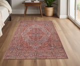 Homeroots 4' X 6' Red Tan And Pink Floral Power Loom Area Rug  Polyester 515154