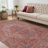 Homeroots 5' X 8' Red Tan And Pink Floral Power Loom Area Rug  Polyester 515155