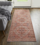 Homeroots 8' Red Tan And Pink Floral Power Loom Runner Rug  Polyester 515159