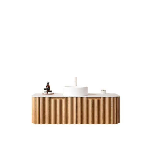 English Elm Dina 48" Wall-Mounted Floating Bathroom Vanity With Curved Edges, Soft-Close Drawers & Sink W2615S00108