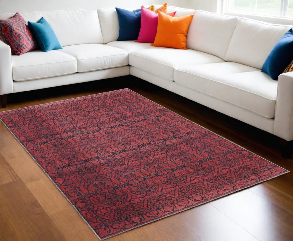 HomeRoots 10'' Bold Red and Black Floral Power Loom Area Rug - Classic Design for Warmth and Style 10' X 14' 515200