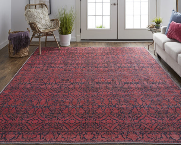 HomeRoots 10'' Bold Red and Black Floral Power Loom Area Rug - Classic Design for Warmth and Style 10' X 14' 515200
