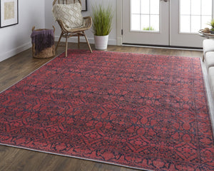 HomeRoots 10'' Bold Red and Black Floral Power Loom Area Rug - Classic Design for Warmth and Style 10' X 14' 515200