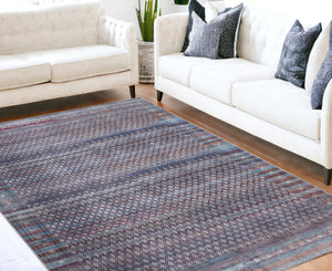 Homeroots 5' X 8' Tan Blue And Pink Striped Power Loom Area Rug  Polyester 515204