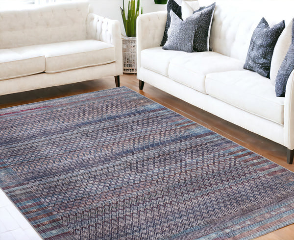 Homeroots 5' X 8' Tan Blue And Pink Striped Power Loom Area Rug  Polyester 515204