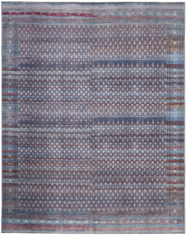 Homeroots 8' X 10' Tan Blue And Pink Striped Power Loom Area Rug  Polyester 515205