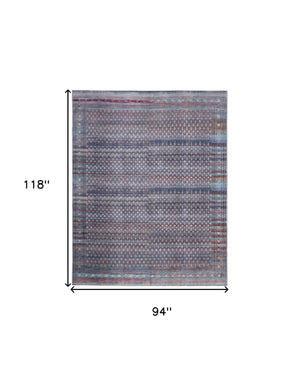 Homeroots 8' X 10' Tan Blue And Pink Striped Power Loom Area Rug  Polyester 515205