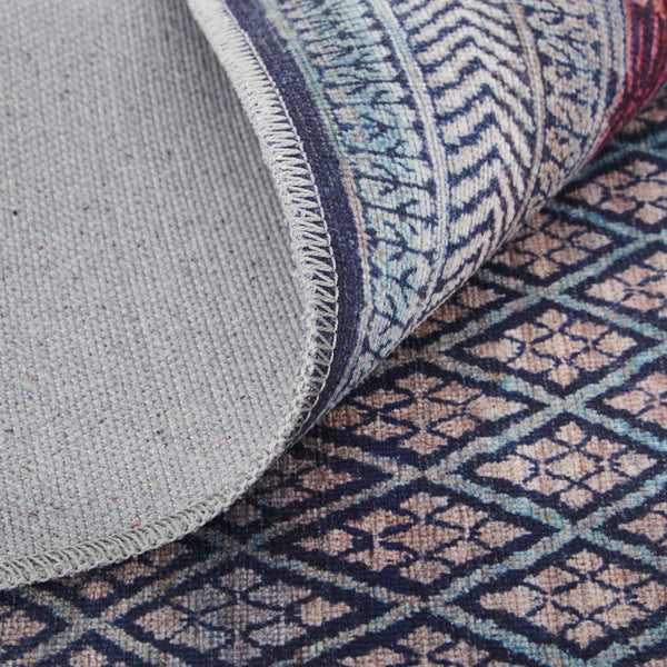 Homeroots 8' X 10' Tan Blue And Pink Striped Power Loom Area Rug  Polyester 515205