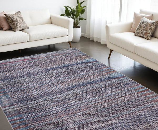 Homeroots 9' X 12' Ivory Blue And Gray Striped Power Loom Area Rug  Polyester 515206