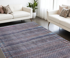 Homeroots 10' X 14' Ivory Blue And Gray Striped Power Loom Area Rug  Polyester 515207