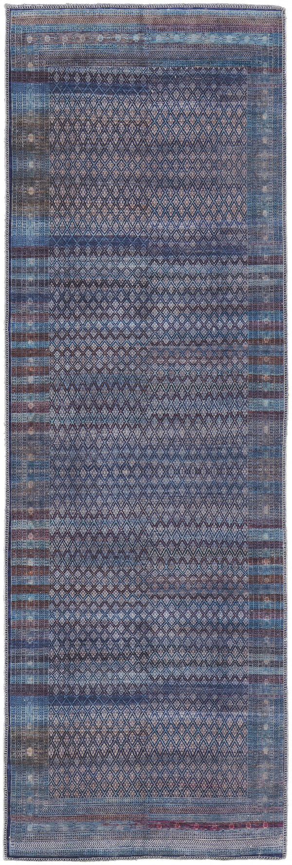 Homeroots 8' Tan Blue And Pink Striped Power Loom Runner Rug  Polyester 515208