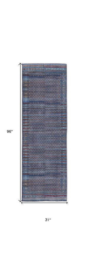 Homeroots 8' Tan Blue And Pink Striped Power Loom Runner Rug  Polyester 515208