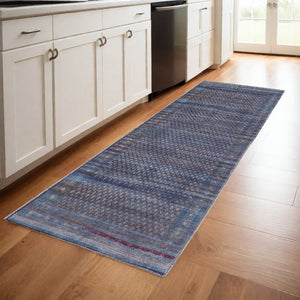 Homeroots 8' Tan Blue And Pink Striped Power Loom Runner Rug  Polyester 515208