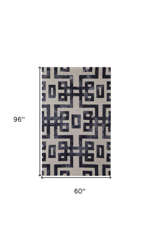 Homeroots 5' X 8' Ivory And Black Wool Tufted Handmade Area Rug  Wool 515242