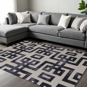 HomeRoots 10' Hand-Tufted Wool Area Rug - Bold Black and Ivory Geometric Design for Modern Living Spaces 8' X 11' 515243