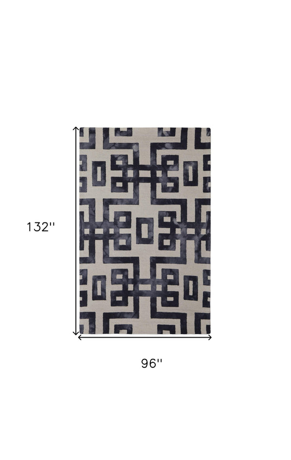 Homeroots 8' X 11' Ivory And Black Wool Tufted Handmade Area Rug  Wool 515243