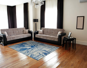 HomeRoots 7' Blue and Ivory Abstract Area Rug for Modern Comfort, Durable, Kid and Pet Friendly, Easy Care 7' X 10' 515251